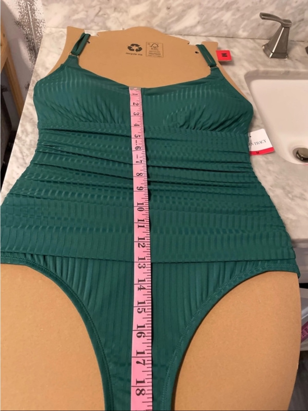 Deep Teal Ribbed One-Piece Swimsuit - Picture 3 of 11